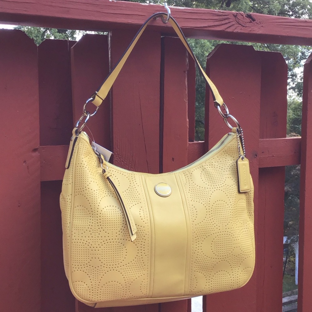 NWT Coach Yellow Perforated Leather Shoulder Bag